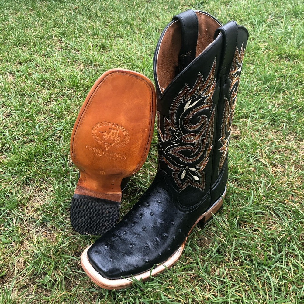 Men Western Genuine Leather Ostrich Print CowBoy Boots Bota Avestruz - Picture 1 of 7